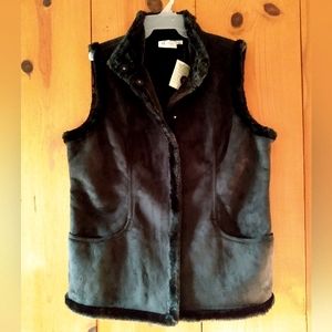 Denim & Co. Women's Faux Suede Snap Front Vest w/Faux Fur